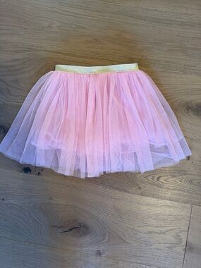 Girls Pink Tulle Skirt with Gold Elastic Waistband - Sparkle Dance Skirt